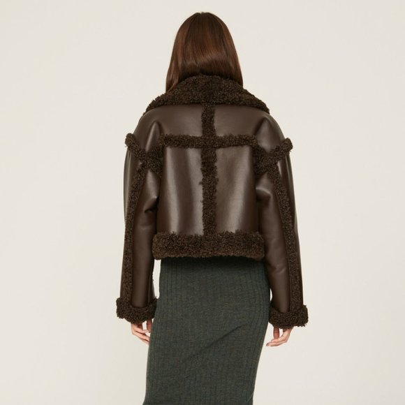 STAND STUDIO Women's Kristy Faux-Shearling Jacket Size US 10 In Brown - Picture 3 of 9